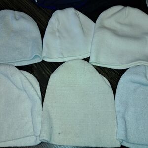 Six White Off Whit Beanies